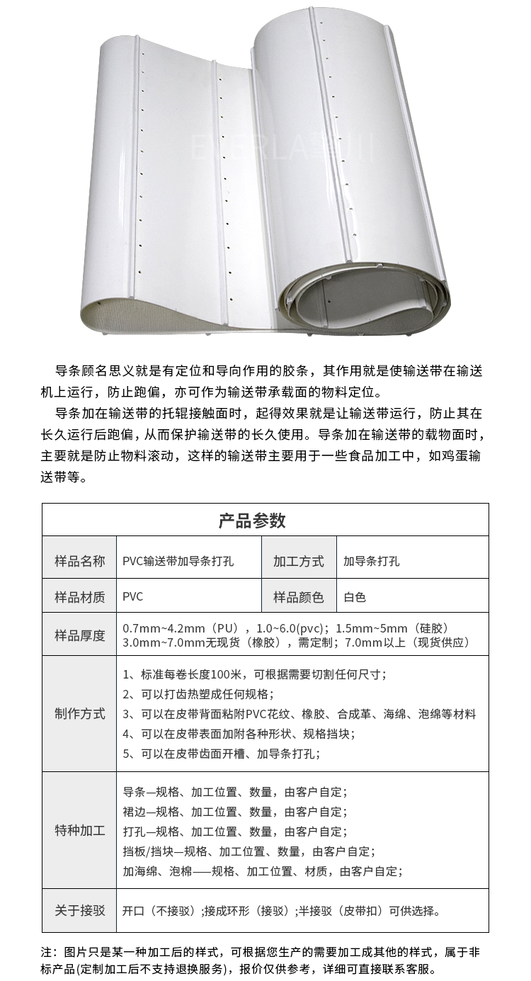 pvc輸送帶加導條打孔食品輸送帶細節(jié)圖2